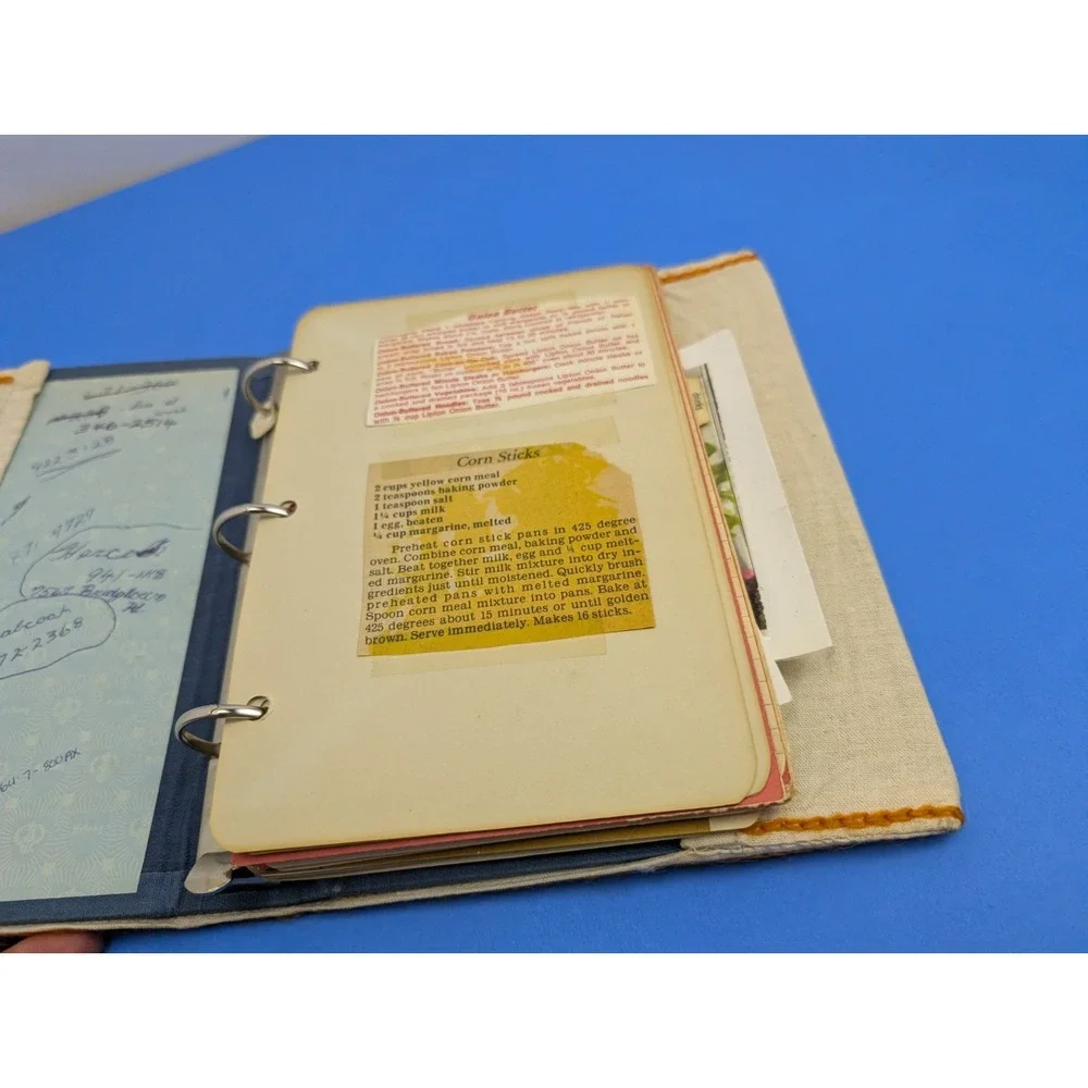 1970s Handwritten Clipped Vintage Retro Recipe Binder Embroidered Cover NYC